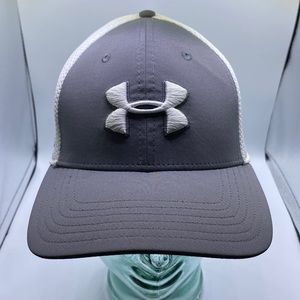 Under Armour Golf Hat Adult Fitted L/XL Flex Fit Gray White Mesh Baseball Cap